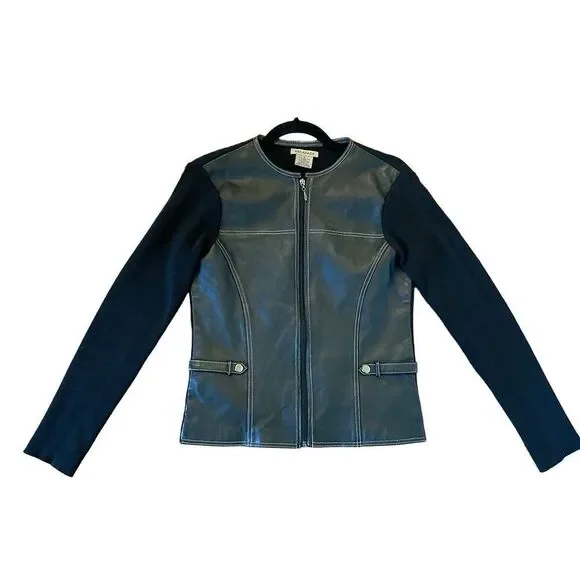 Escapade 100% leather knit moto style jacket small - Picture 4 of 10